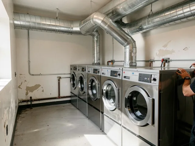 Barberton Dryer Vent Cleaning team performing large-scale commercial dryer vent cleaning in Barberton