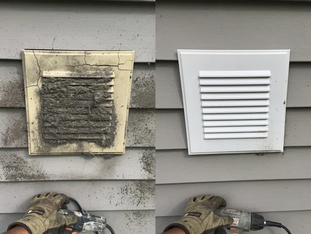 Barberton Dryer Vent Cleaning technician installing high-quality dryer vent cover at a residential property in Barberton