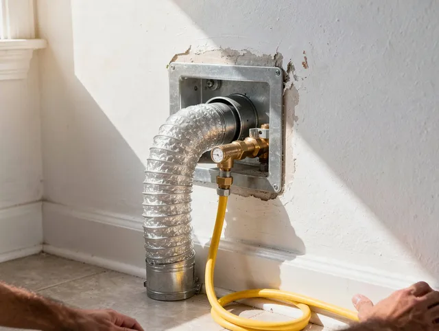 Barberton Dryer Vent Cleaning certified technician performing specialized gas dryer vent cleaning in Barberton